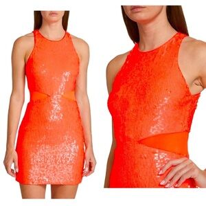 Alice + Olivia Neon Orange Sequin Mini Dress